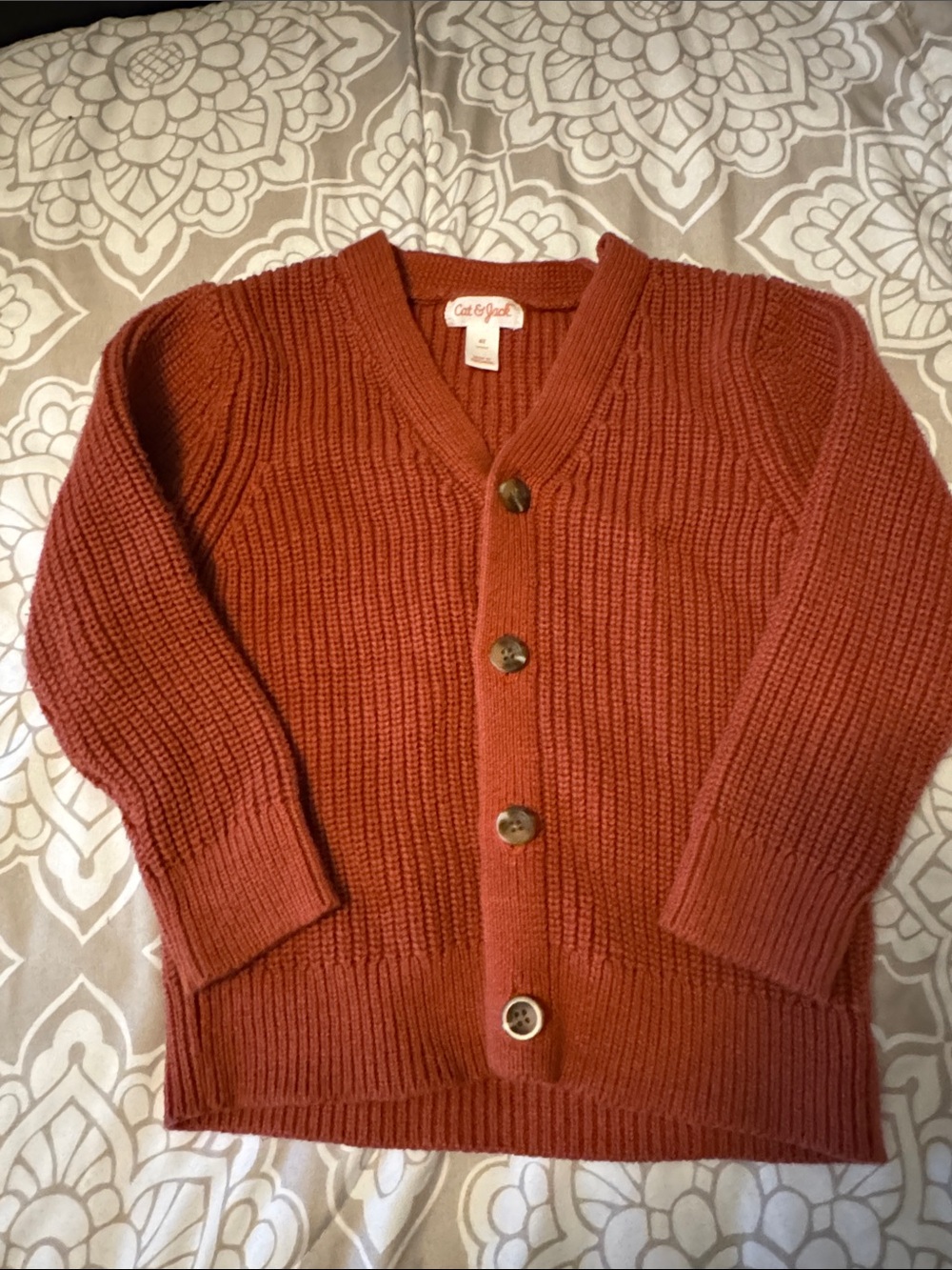 Cat & Jack Girls Rust Orange Ribbed Button-Front Cardigan Size 4T